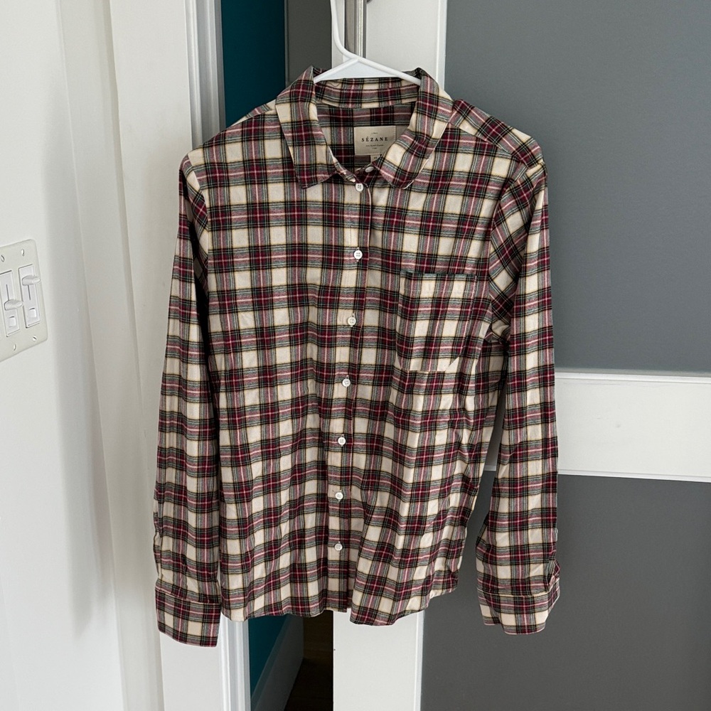 Plaid Button Down Shirt - Red, Green, and Cream